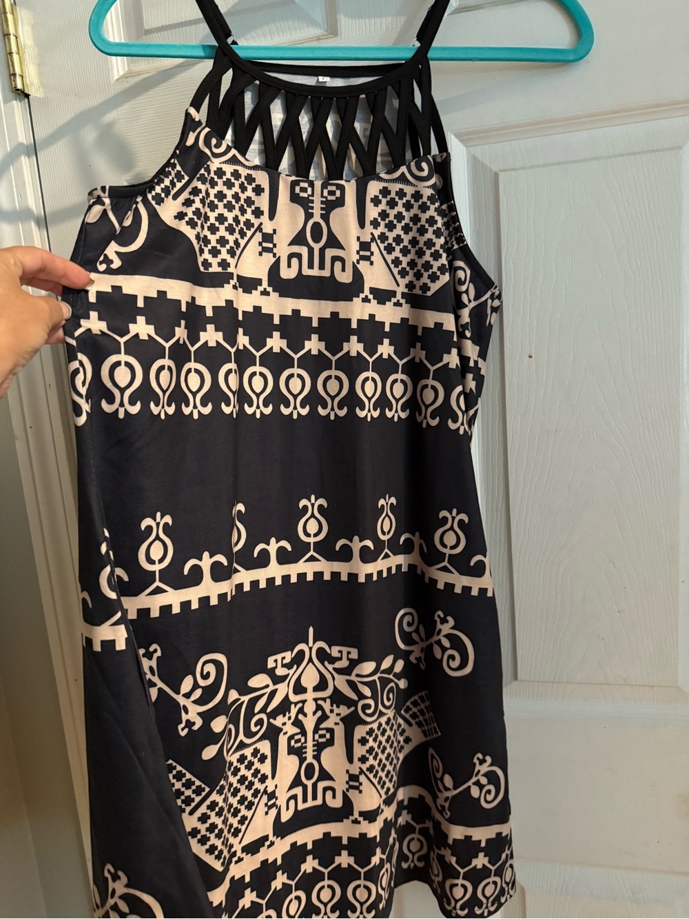 Black & Cream Printed Halter Dress